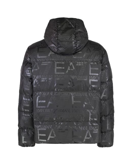 EA7 Black Hooded Full-Zip Down Jacket for men