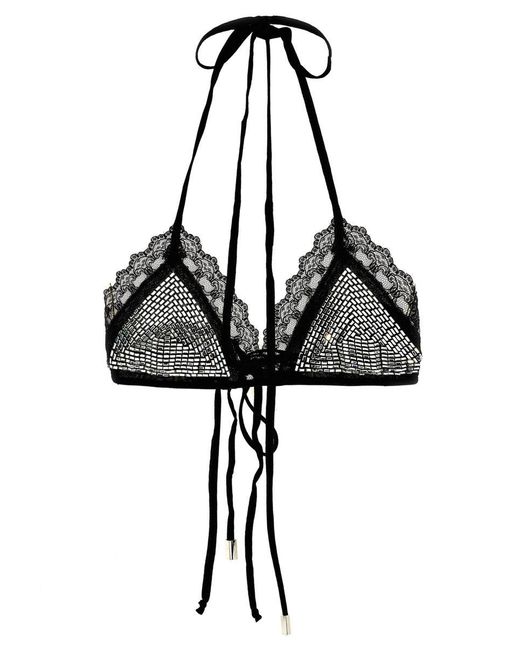 The Attico Black Rhinestone Bra