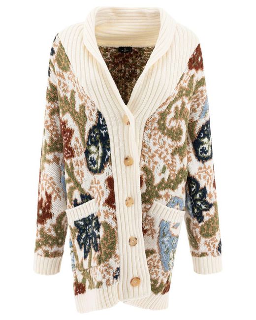 Etro White Knit Jacquard Maxi Cardigan