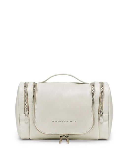 Brunello Cucinelli White Leather Beauty Case Bags for men