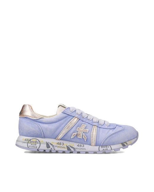 Premiata Blue 'Lucyd' Lilac Leather And Nylon Sneakers