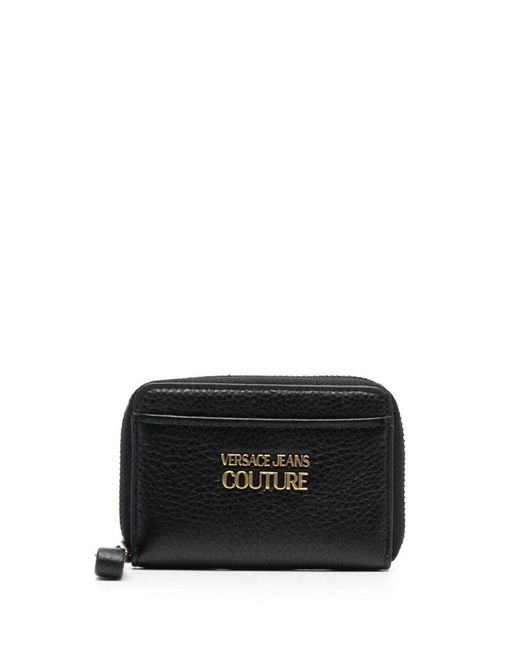 Versace Black Logo-plaque Zipped Leather Wallet for men