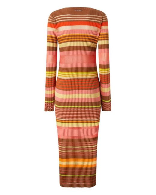 Pinko Orange Sassolungo Dress With Round Neck And Long Sleeves