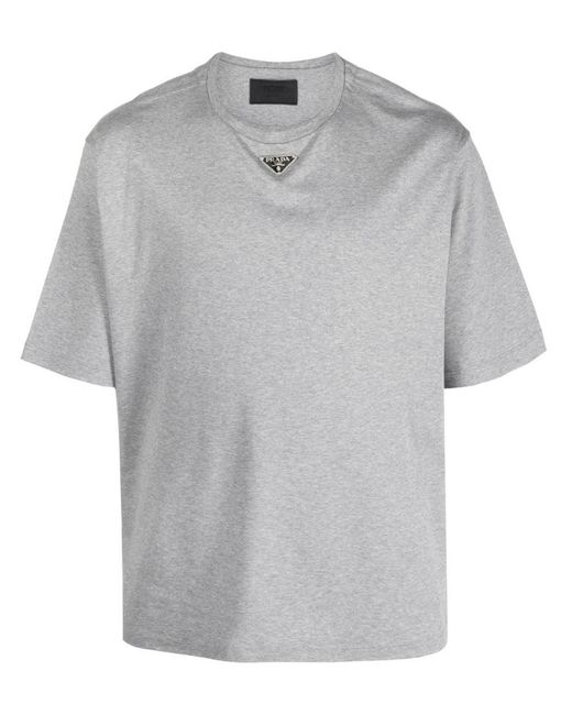 Prada Gray Triangle-logo Cotton T-shirt for men