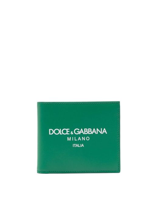 Dolce & Gabbana Green Logo Printed Bi Fold Leather Wallet for men