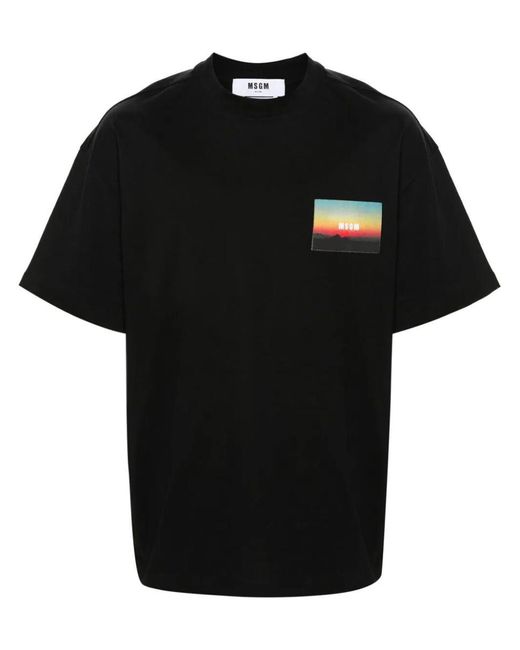 MSGM Black Sunset Print T-Shirt for men