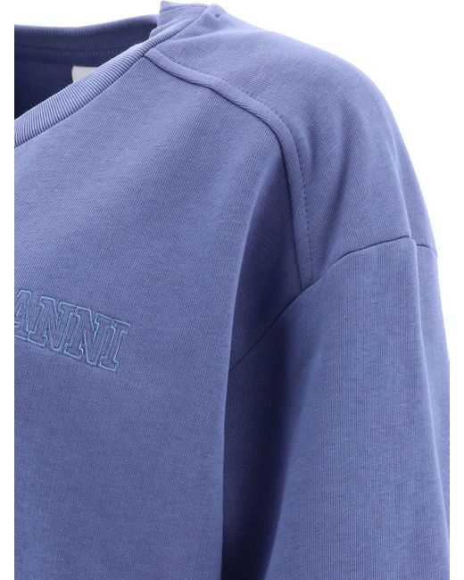 Ganni Blue Sweatshirt With Embroidery
