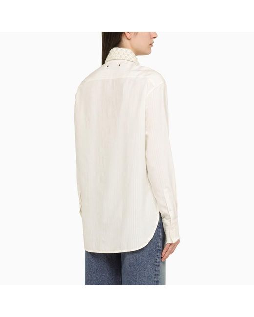 Golden Goose Deluxe Brand White Silk Blend Shirt With Pearl Collar