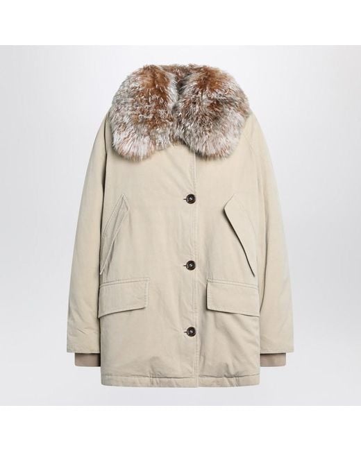 Prada Natural Rope-Coloured Puffer Jacket With Collar