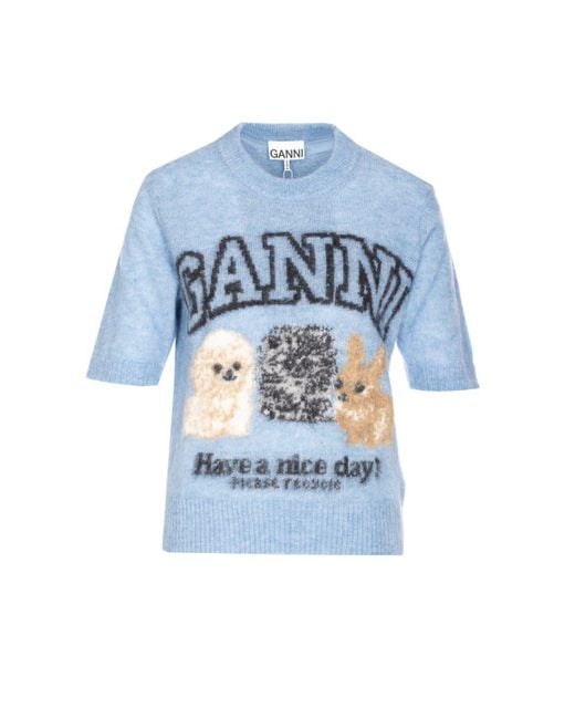 Tシャツ・カットソー Ganni LOGO PUPPIES T-SHIRT Ganni Logo Puppies T-Shirt in Blue | Lyst Canada
