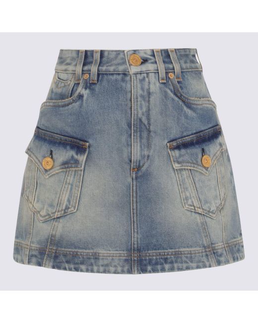 Balmain Blue Cotton Denim Skirt