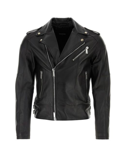 DSquared² Black Leather Jackets for men