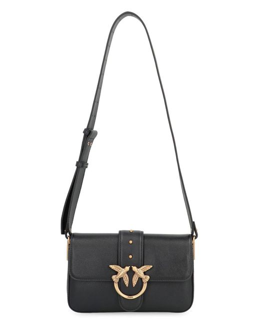 Pinko Gray Love One Mini Slouchy Leather Shoulder Bag