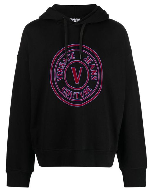 Versace Black Logo-print Cotton Hoodie for men