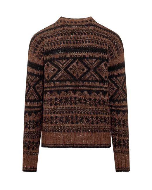 Laneus Brown Jacquard Sweater for men