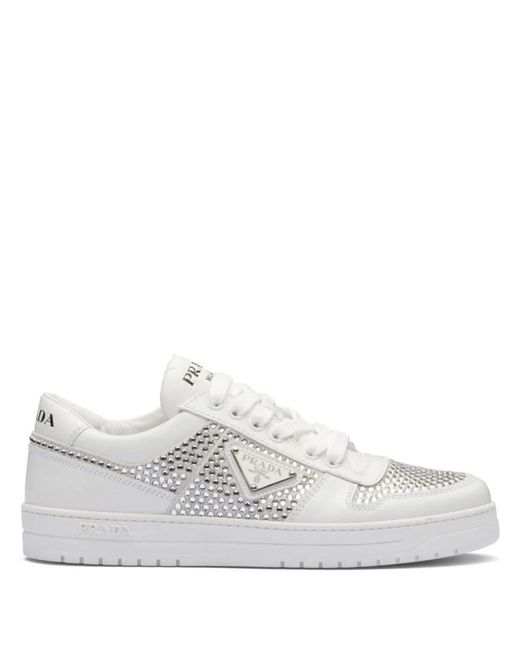 Prada White Crystal Leather Sneakers