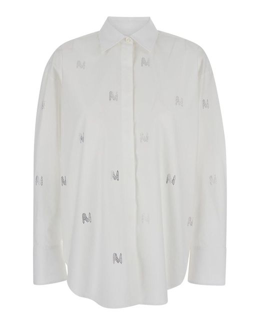 MSGM White Cotton Shirt With Rhinestones