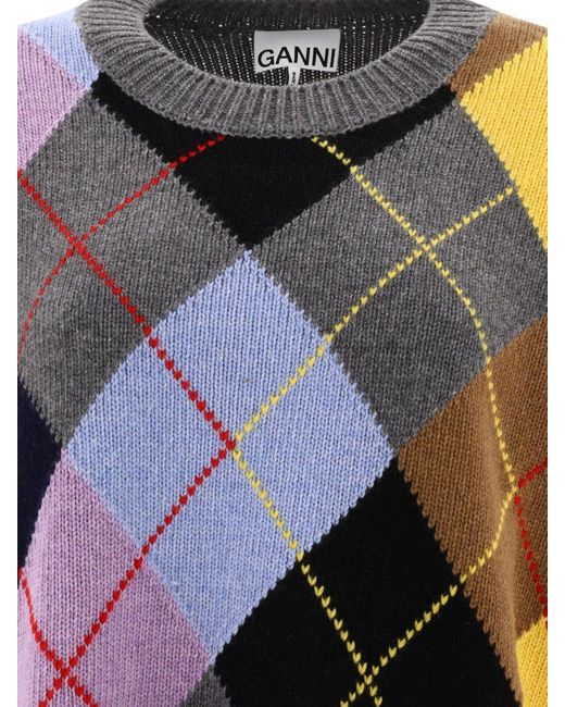 Ganni Multicolor Diamond-pattern Knitted Jumper