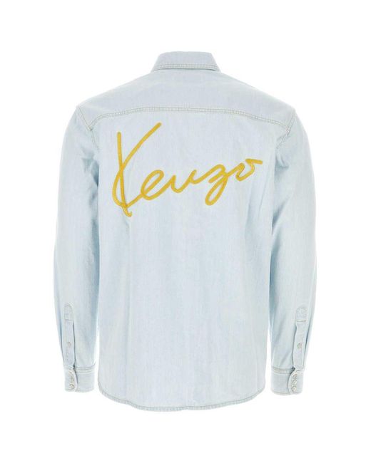 KENZO Blue Embroidered Denim Western Shirt for men