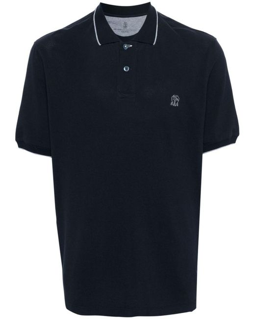 Brunello Cucinelli Blue Logo Cotton Polo Shirt for men