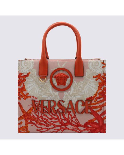 Versace Red And Cotton Tote Bag