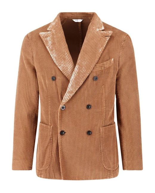 Boglioli Brown Velvet Double-Breasted Jacket for men