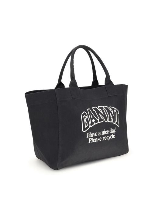 Ganni Black Xxl Canvas Tote Bag