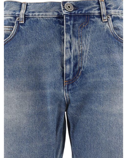 Balmain Blue Jeans With Logo Embroidery for men