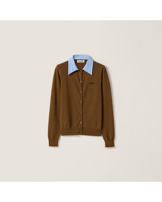 Miu Miu Brown Cashmere Cardigan With Collar
