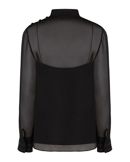 Gucci Black Silk Georgette Bow Blouse