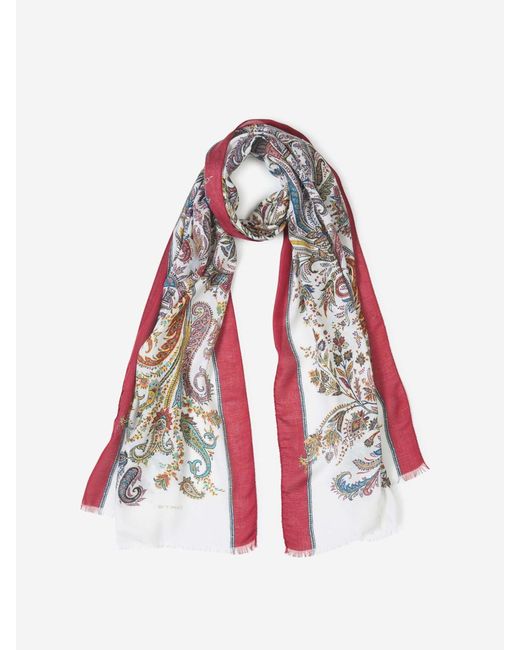 Etro White Paisley Motif Scarf for men