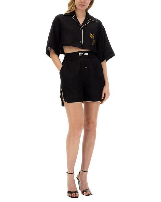 Palm Angels Black Shorts With Logo