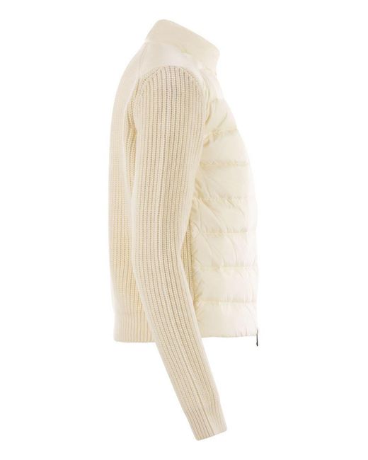 Moncler Natural Padded Wool Cardigan With Zip