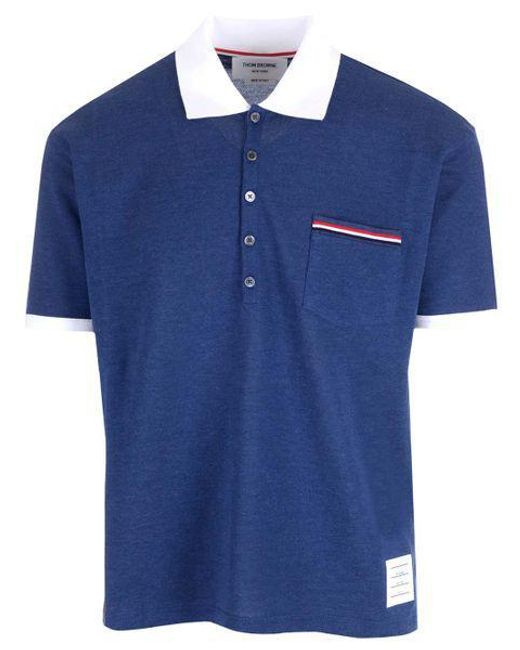 Thom Browne Blue Stripe Cotton Polo Shirt for men