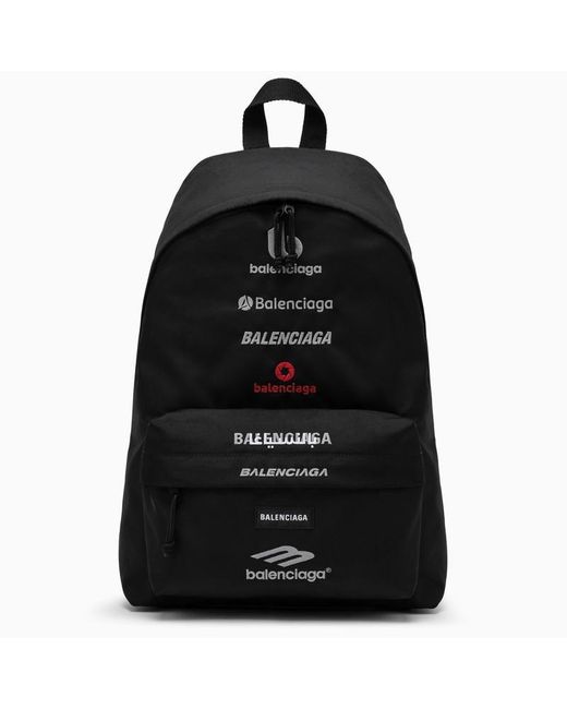 Balenciaga Black Recycled Nylon Explorer Backpack With Logos