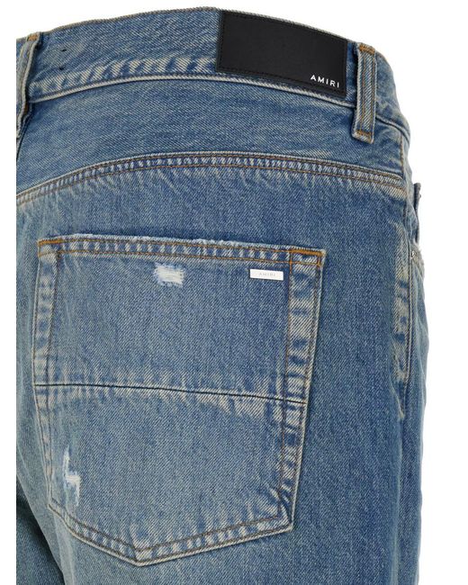 Amiri Blue Light Straight Jeans With Used Effect for men