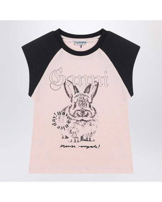 Ganni Pink T-Shirt With Logo Print
