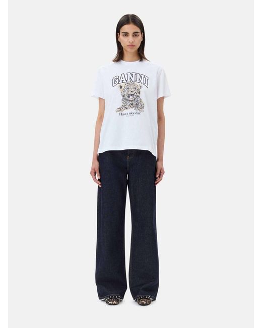 Ganni White Leopard Print T-Shirt