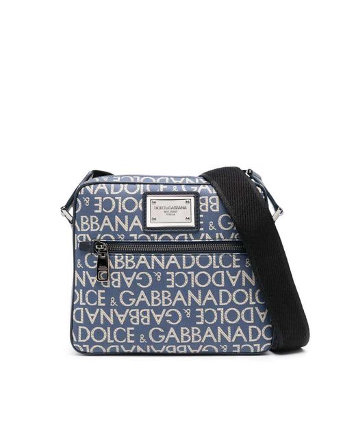 Dolce & Gabbana Blue Brand-logo Cotton-blend Shoulder Bag for men