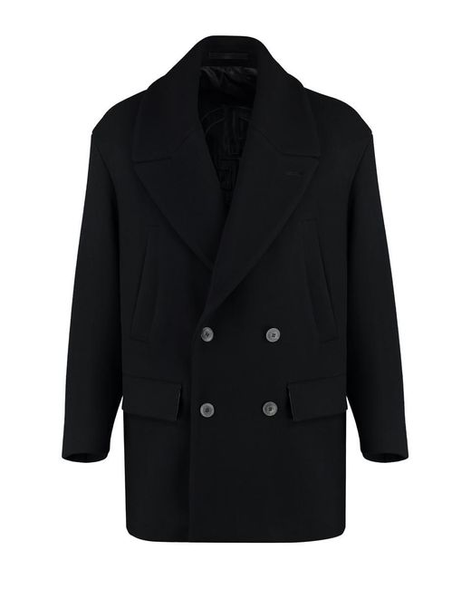 Giorgio Armani Blue Wool Blend Double-Breasted Coat for men