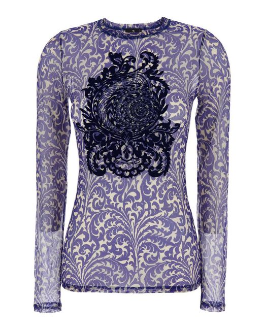 Etro Blue Top With Front Detail Snd Semi-Transparent Design