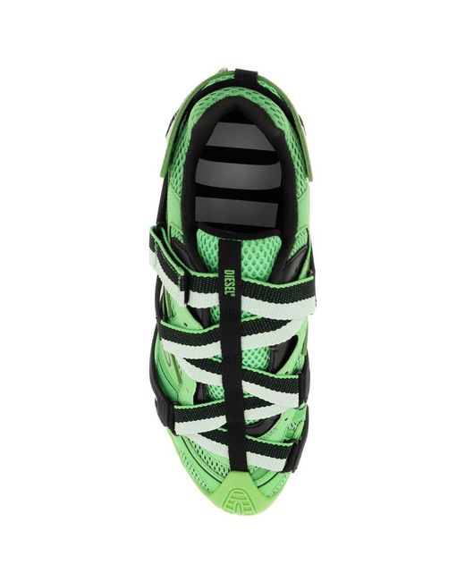 DIESEL Green S-prototype-cr Contrast-panel Mesh And Leather Trainers for men