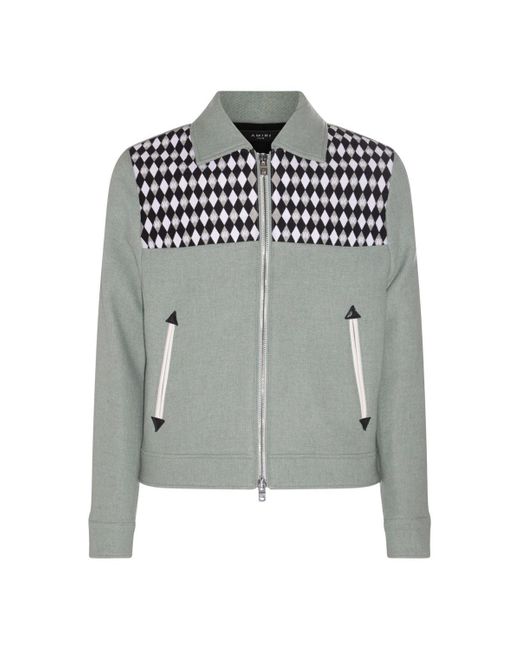Amiri Gray Wool Blend Diamond Embroidered Work Casual Jacket for men