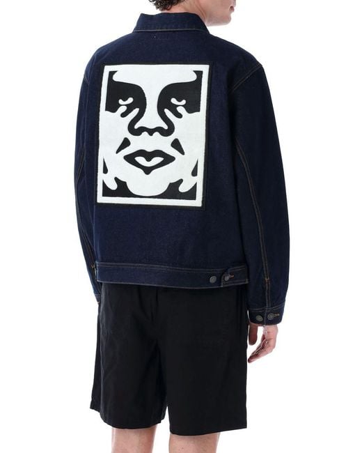 Obey Blue Icon Hardwork Zip Denim Jacket for men