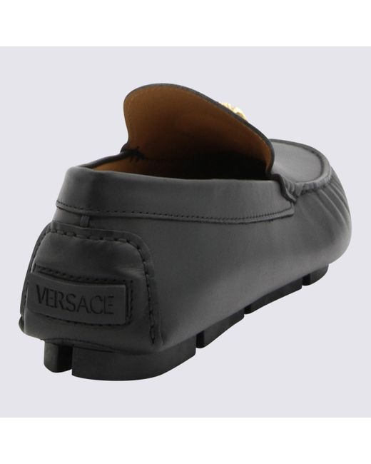 Versace Black Leather Medusa Head Loafers for men