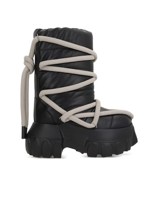 Rick Owens Black Padded Leather Lace-Up Boots for men