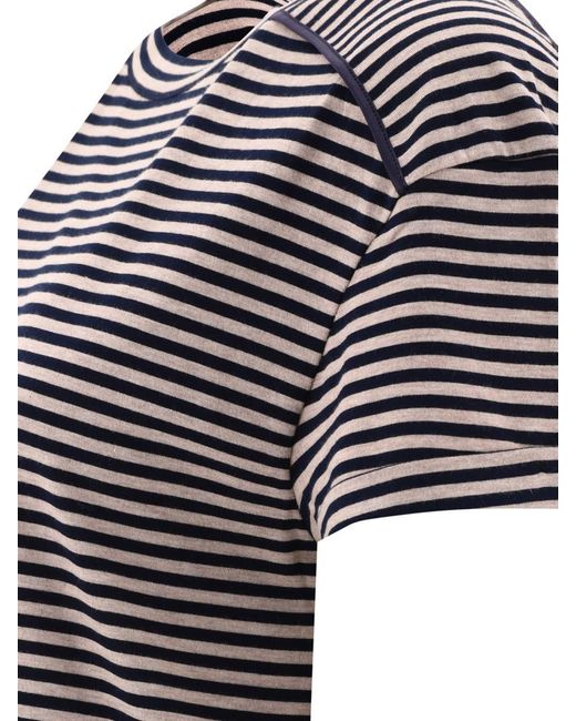 Brunello Cucinelli Black Striped Jersey T-Shirt With Monili