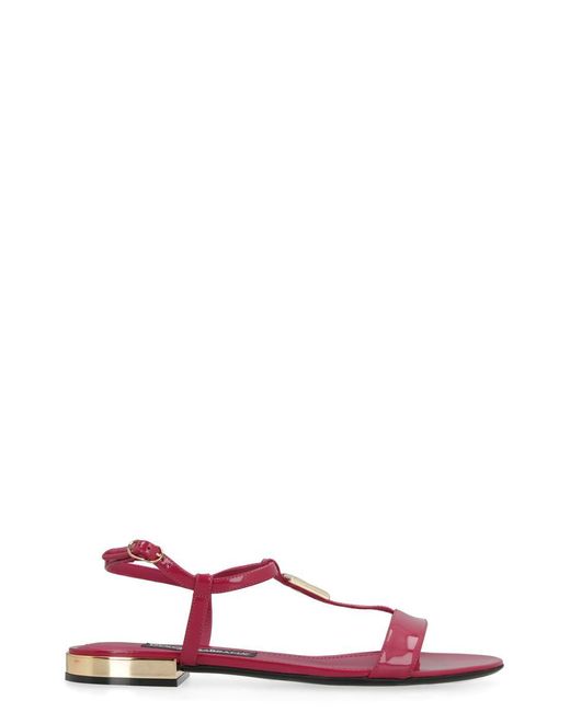 Dolce & Gabbana Red Patent Leather Flat Sandals