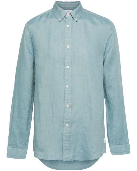 PS by Paul Smith Blue Button-down Collar Linen Shirt for men