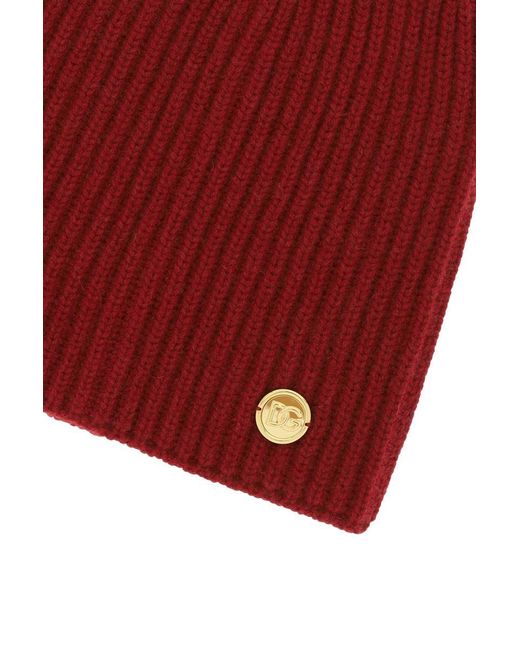 Dolce & Gabbana Red Cashmere Beanie Hat for men